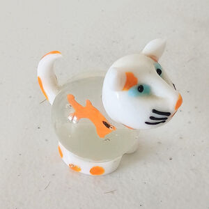 Global Village Glass Studios Glass Cat Figurine Gold Fish In Belly 2.5"